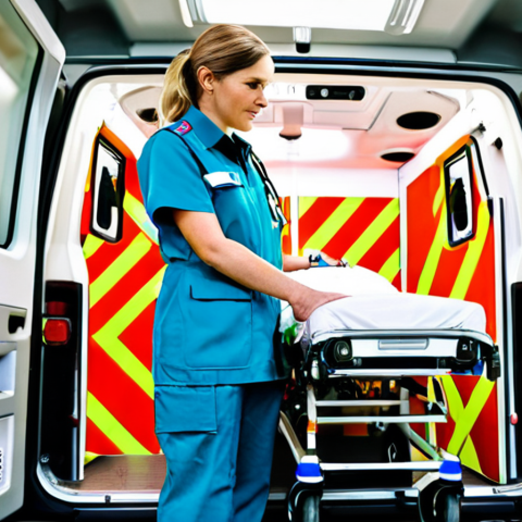 응급구조사 이력서 샘플 - **Prompt:** A professional female paramedic in appropriate uniform, assisting a patient in a brightl...