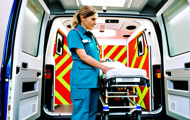 응급구조사 이력서 샘플 - **Prompt:** A professional female paramedic in appropriate uniform, assisting a patient in a brightl...