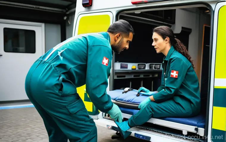 응급구조사 장기 근무자의 조언 - **Prompt:** "A compassionate male paramedic, wearing a standard Portuguese paramedic uniform with a ...