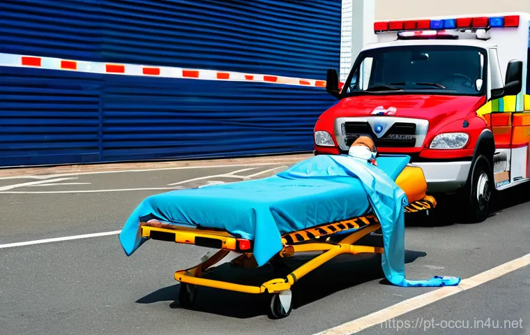 응급구조사와 환자 안전 관리 - **Prompt:** A dynamic scene depicting three paramedics in professional, identifiable uniforms (e.g.,...