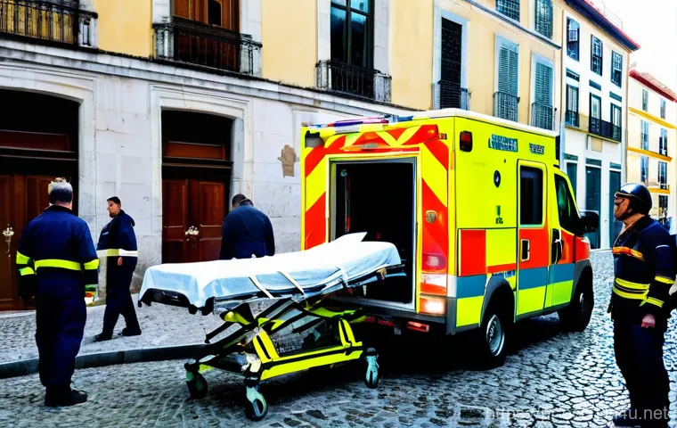 응급구조사 근무 지역별 특징 - **Urban Emergency in Lisbon's Historic Heart**
A high-octane scene unfolds on a narrow, cobblest...
