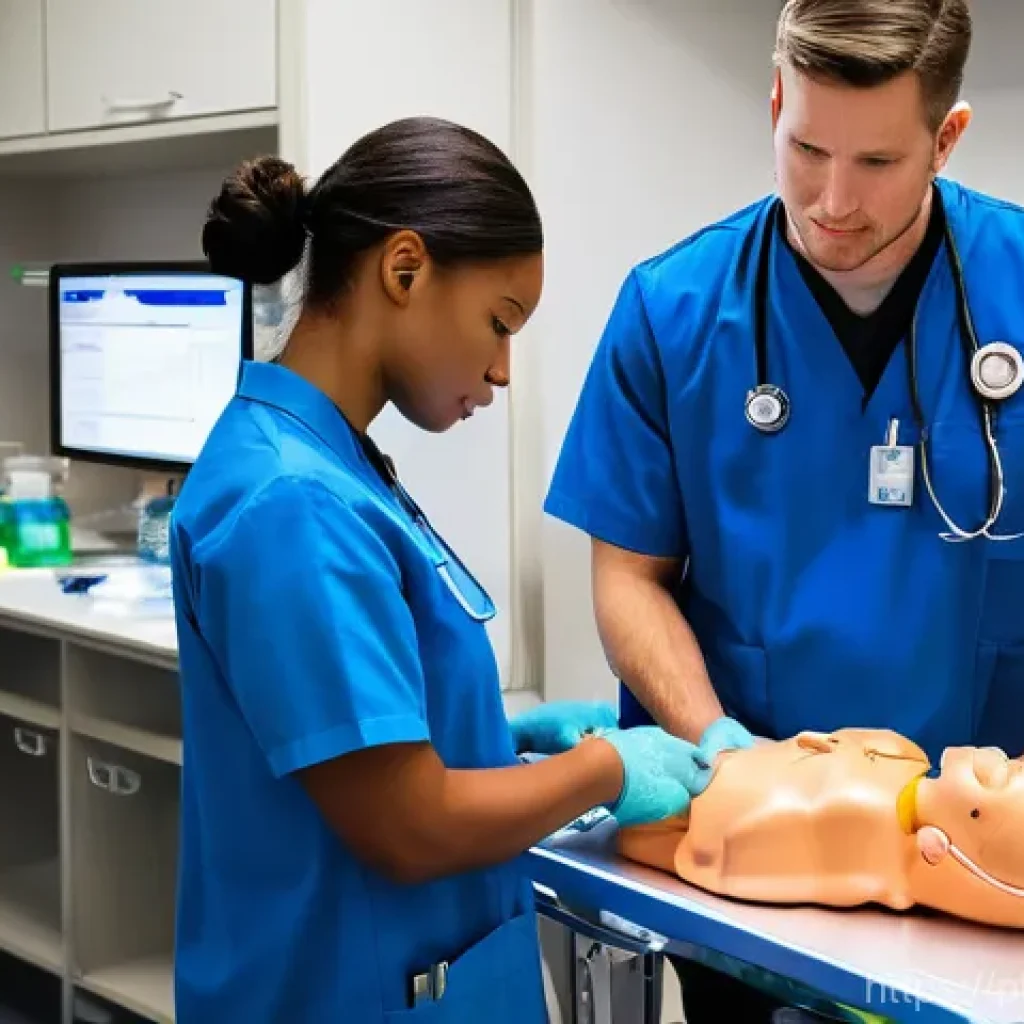 응급구조사 교육 세미나 후기 - **Prompt 1: Advanced Paramedic Training Simulation**
"A group of diverse, professional paramedic...