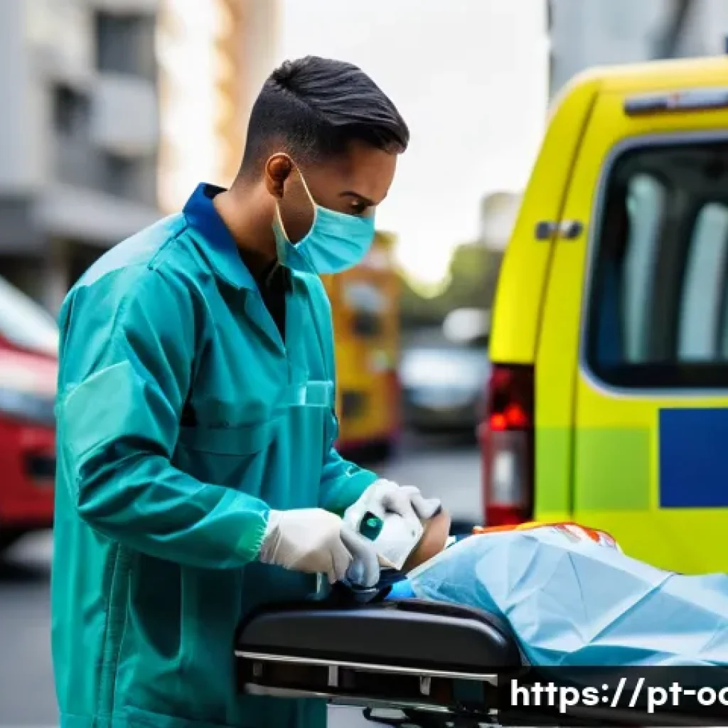 응급구조사 커리어패스 - A Brazilian emergency medical technician (EMT) in uniform with reflective stripes, wearing medical g...