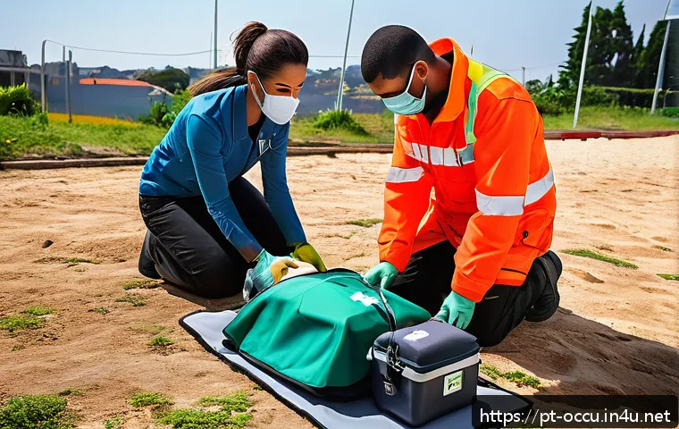 응급구조사 안전교육 - A skilled emergency responder in a vibrant urban Brazilian setting, wearing professional first aid u...